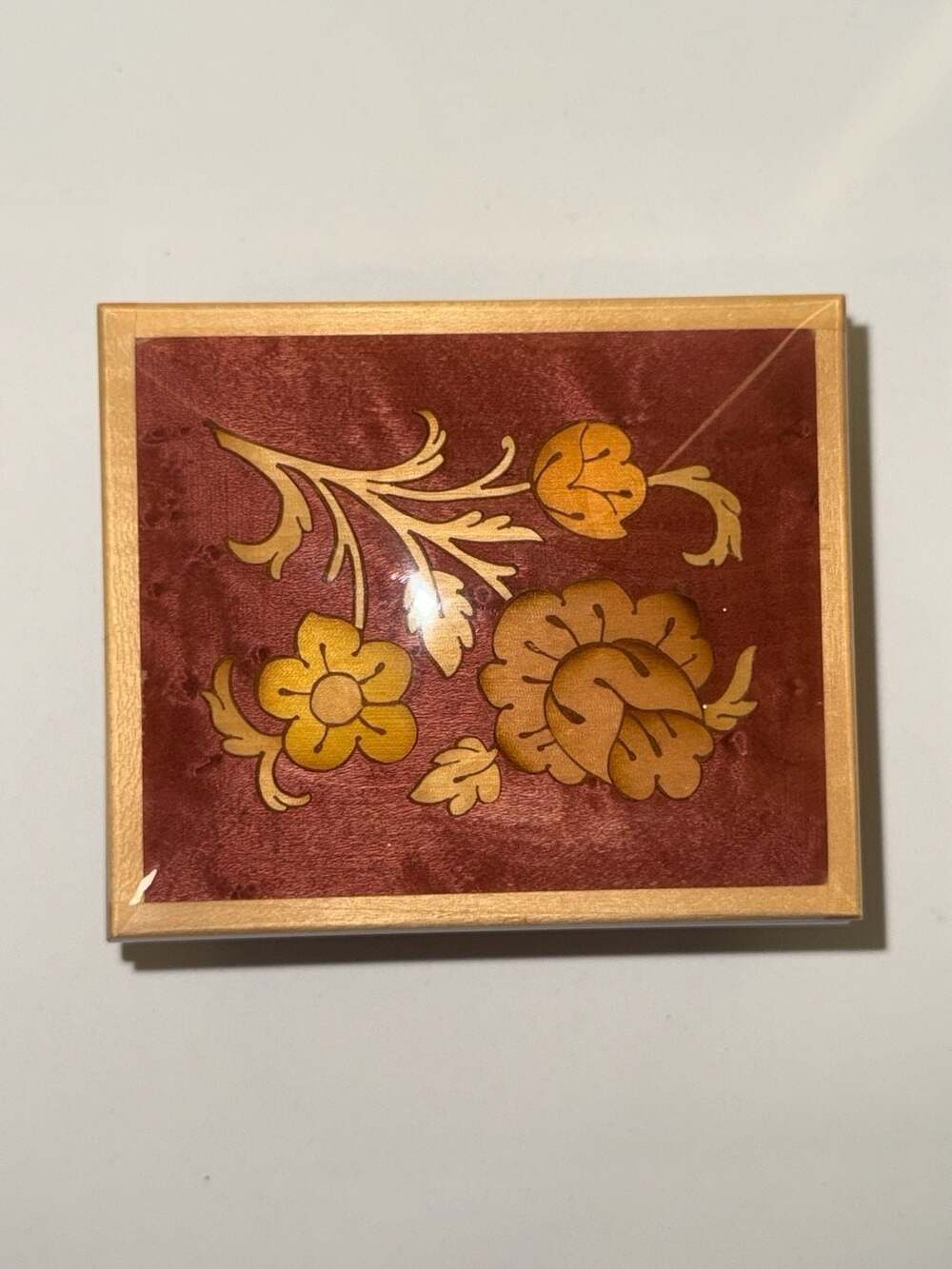 Vintage Romance Swiss Movement Inlaid Wood Musical Jewelry Box Made in Italy